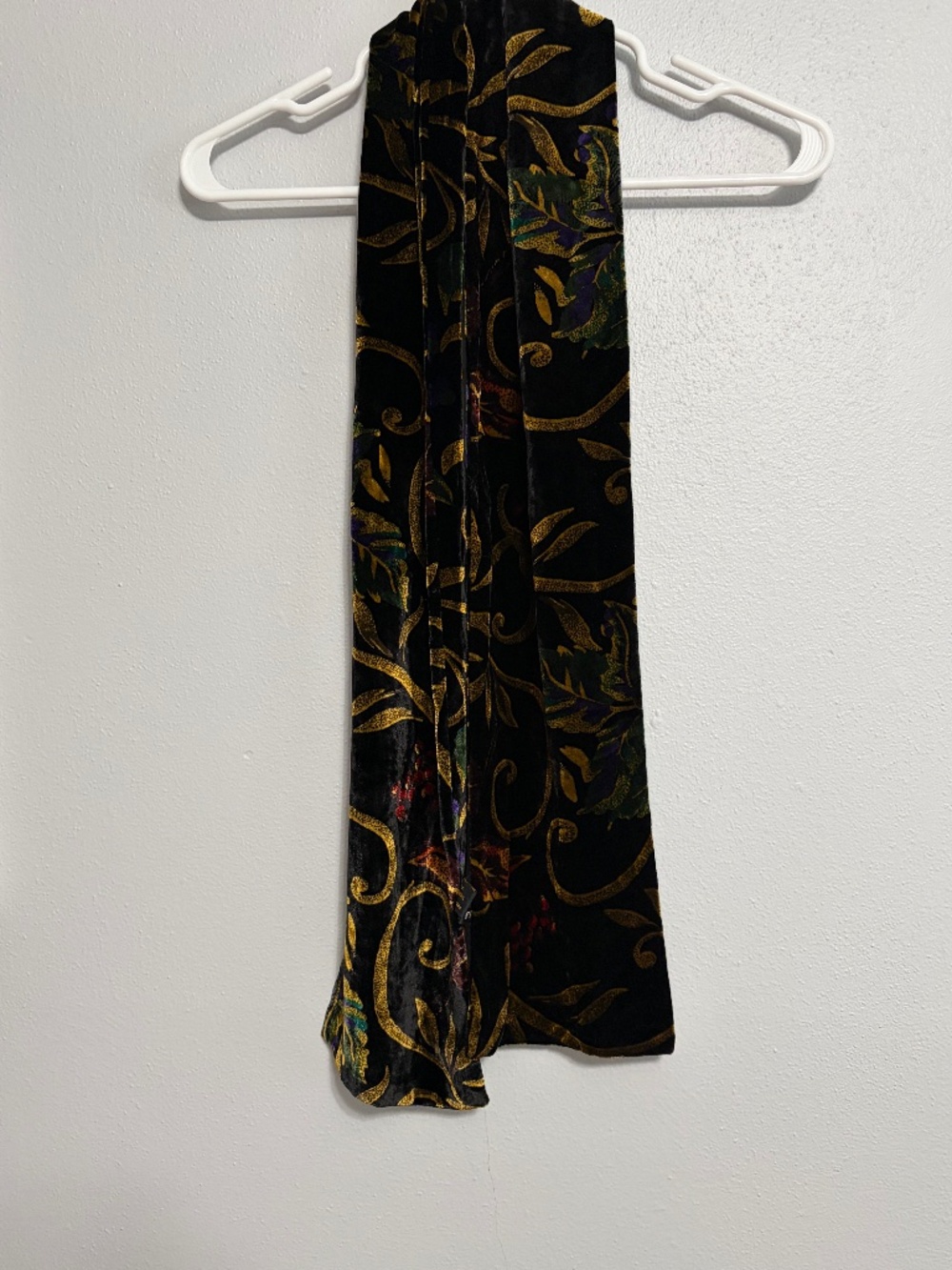 J&X Black Gold Floral Velvet Silk Blend Scarf 58"